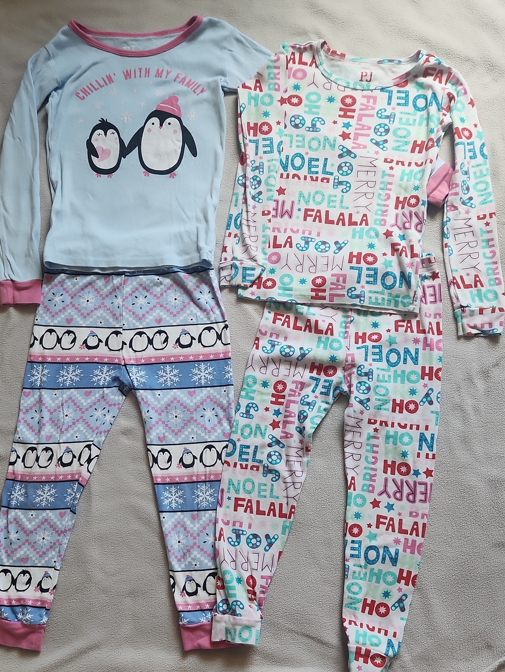 Place Girls' Penguin Pajama Sets - Light Blue, White & Pink
